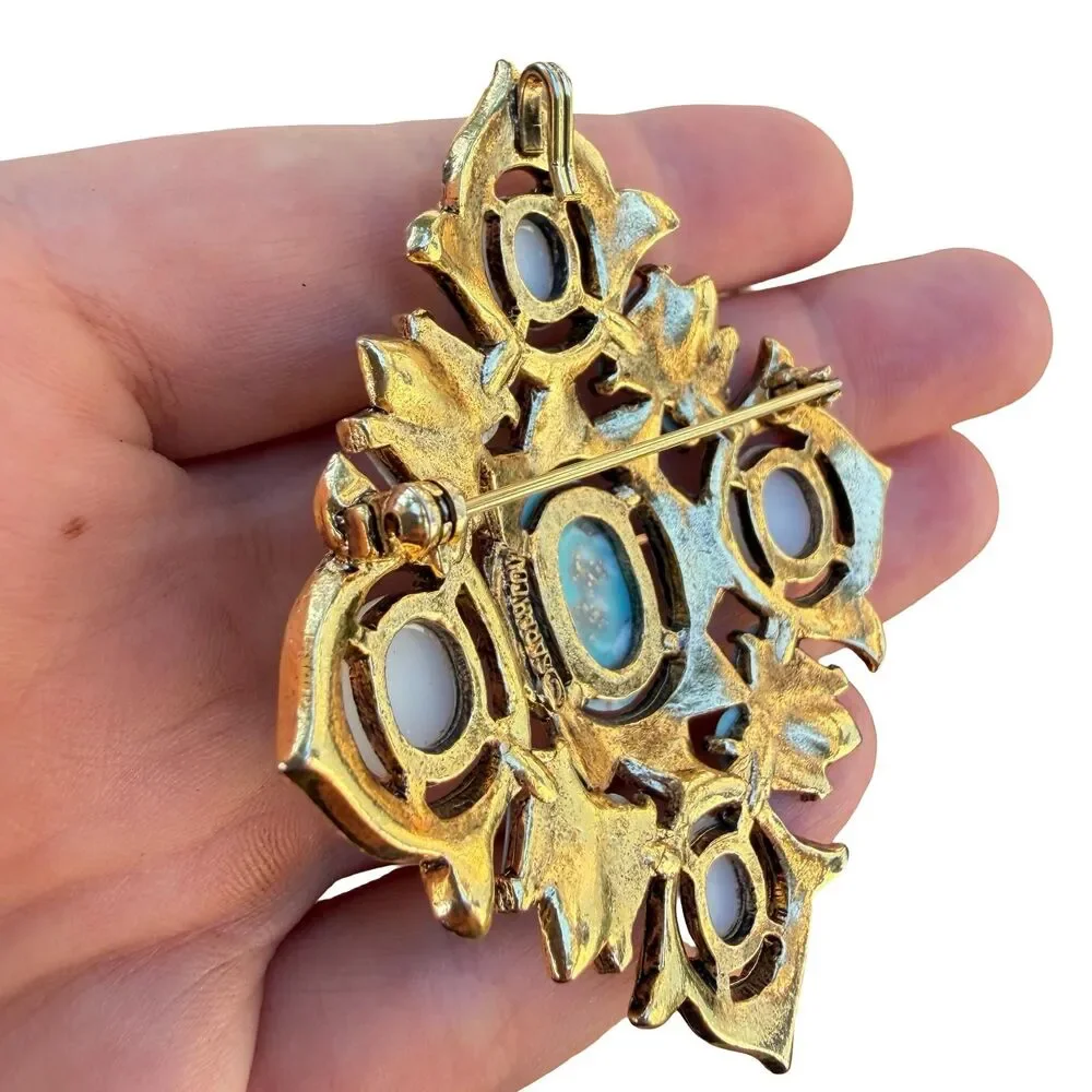 Vintage Sarah Coventry Remembrance Pendant Brooch 1968 Pin Faux Pearl Cab Stones
